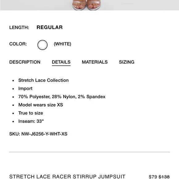 Naked Wardrobe STRETCH LACE RACER STIRRUP JUMPSUIT L - Picture 4 of 10